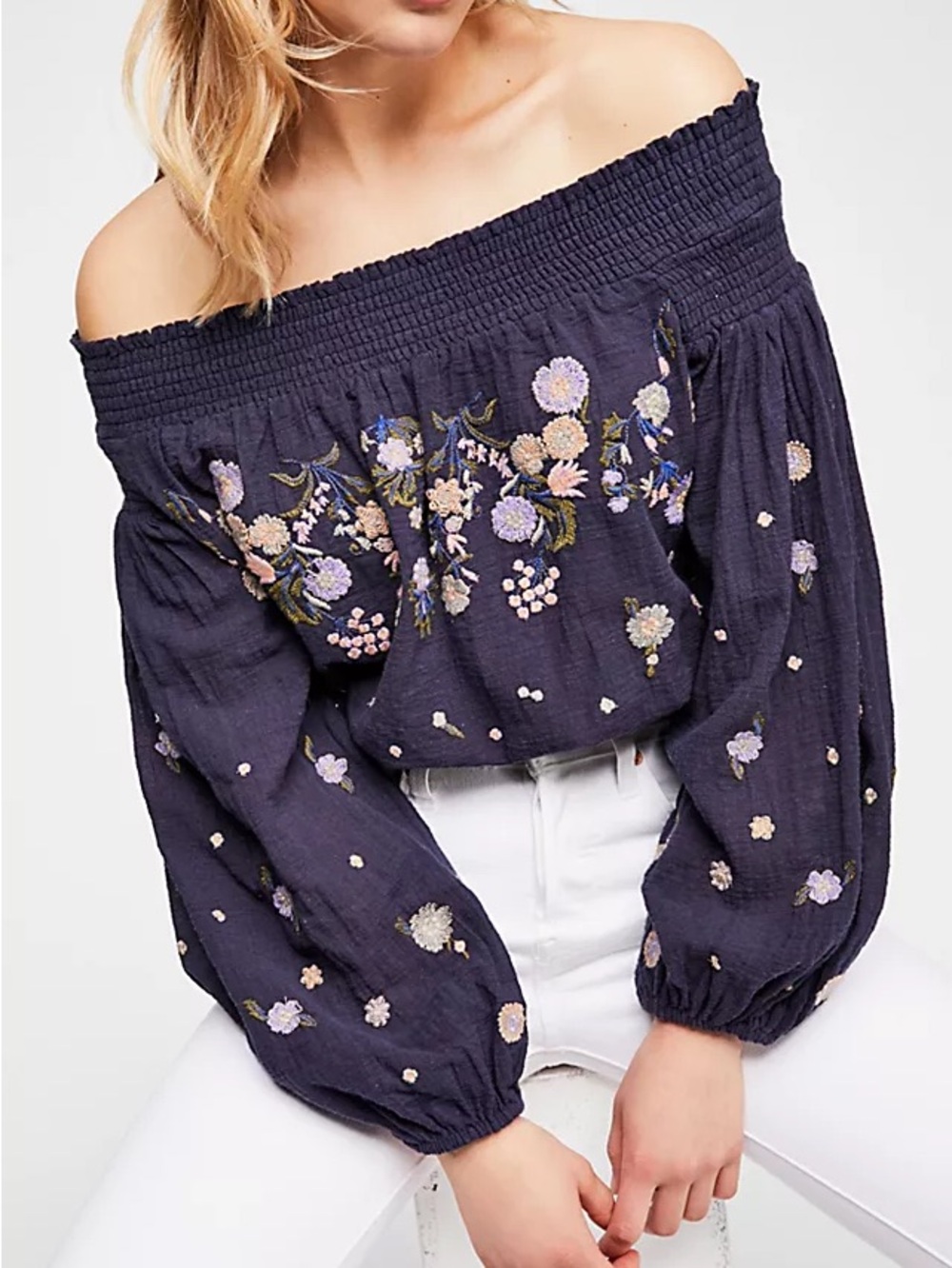 Free People saachi smocked top  off shoulder